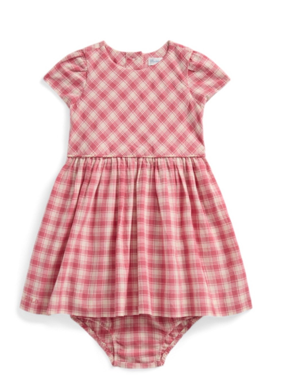 Pink Plaid gingham Cotton madras toddler Girl Dress with Bloomer